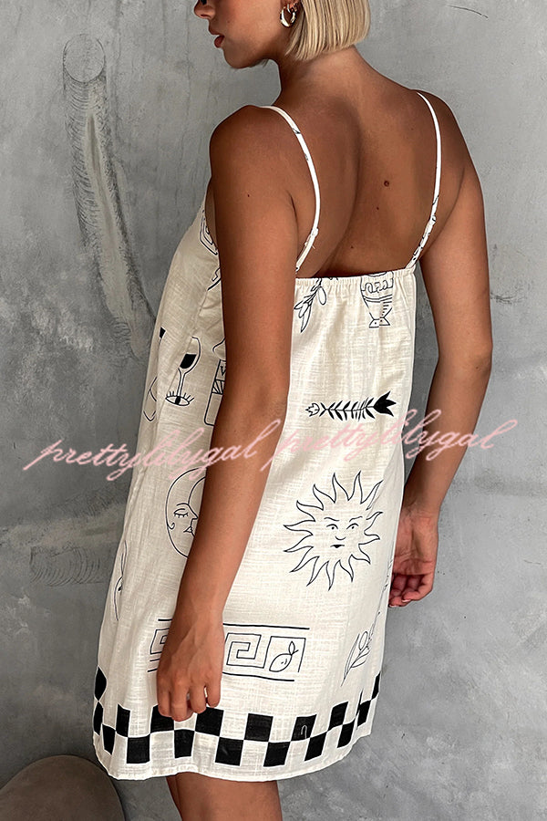 Fashionable Graffiti Printed Halter Backless Loose Mini Dress