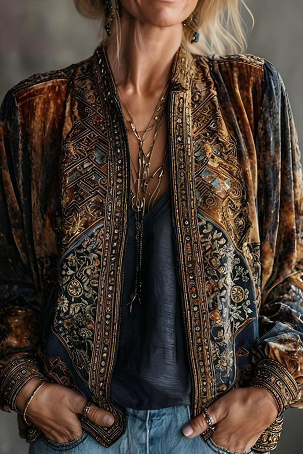 Bohemian Style Velvet Loose Long-sleeved Casual Cardigan