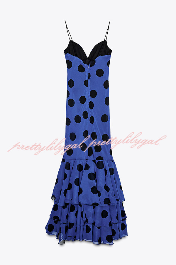 Eliora Mesh Polka Dot Print Gathered Bust Layered Fishtail Hem Maxi Dress