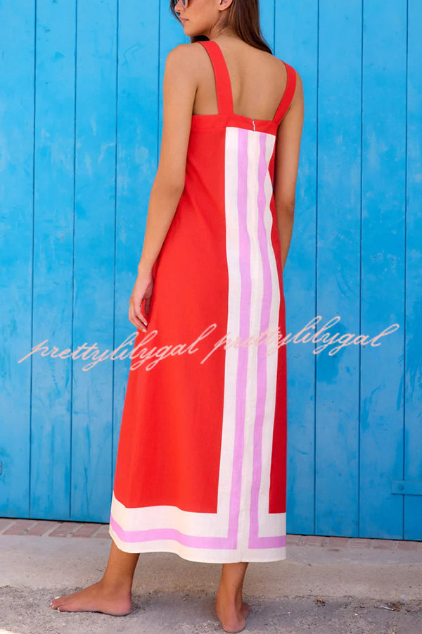 Striped Print Resort Style Casual Sling Maxi Dress