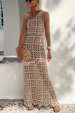 Obsessed with Beauty Crochet Lace One Shoulder Maxi Dress