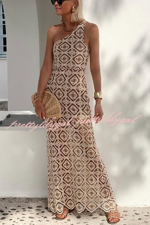 Obsessed with Beauty Crochet Lace One Shoulder Maxi Dress