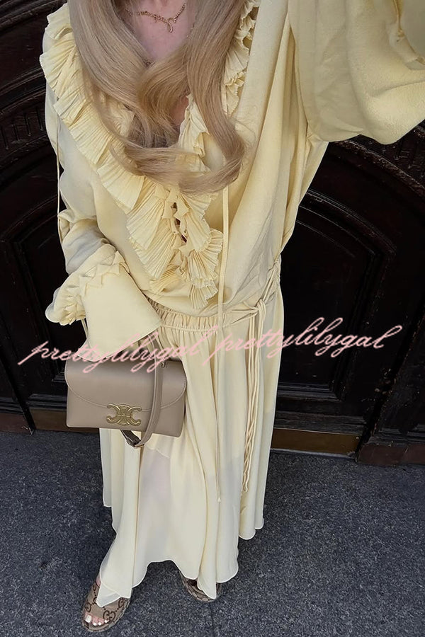 Solid Elastic Waist Drawstring Maxi Skirt