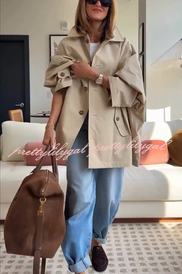 Timeless Fashion Button-breasted Wide Sleeve Pocket Twill A-line Jacket