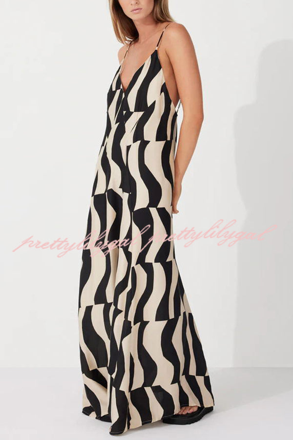 Flowing Elegance Geometric Print A-line Loose Maxi Dress