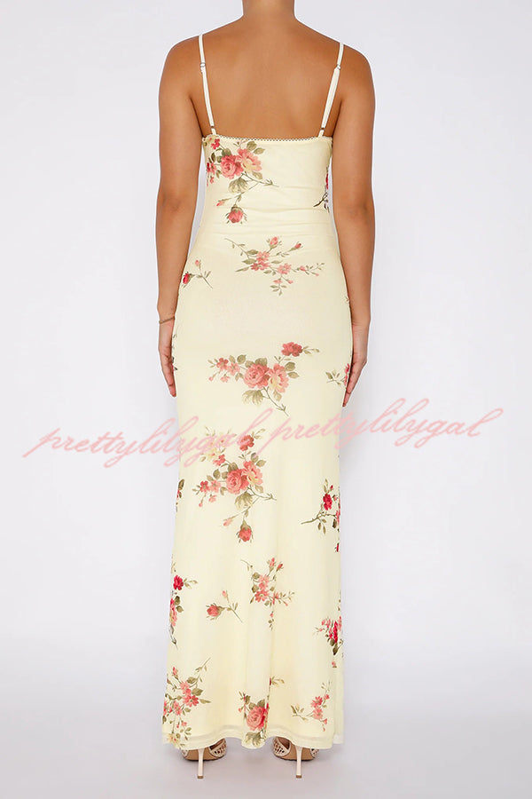 Reveling in The Unknown Floral Print Slip Stretch Maxi Dress