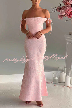 Jacquard Fabric Elegant Suspender Tie Slim Fishtail Maxi Dress