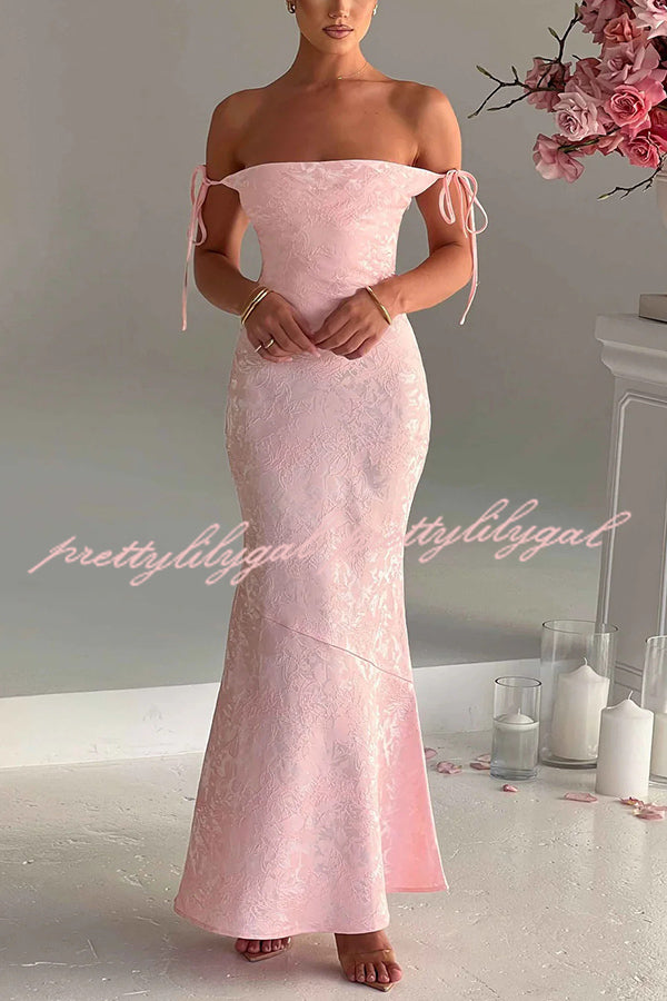 Jacquard Fabric Elegant Suspender Tie Slim Fishtail Maxi Dress