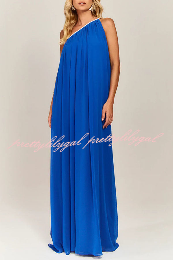 Elly One Shoulder Rhinestone Details Removable Belt A-line Maxi Dress