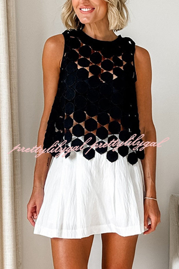 Casie See Through Circle Embroidery Round Neck Sleeveless Tank