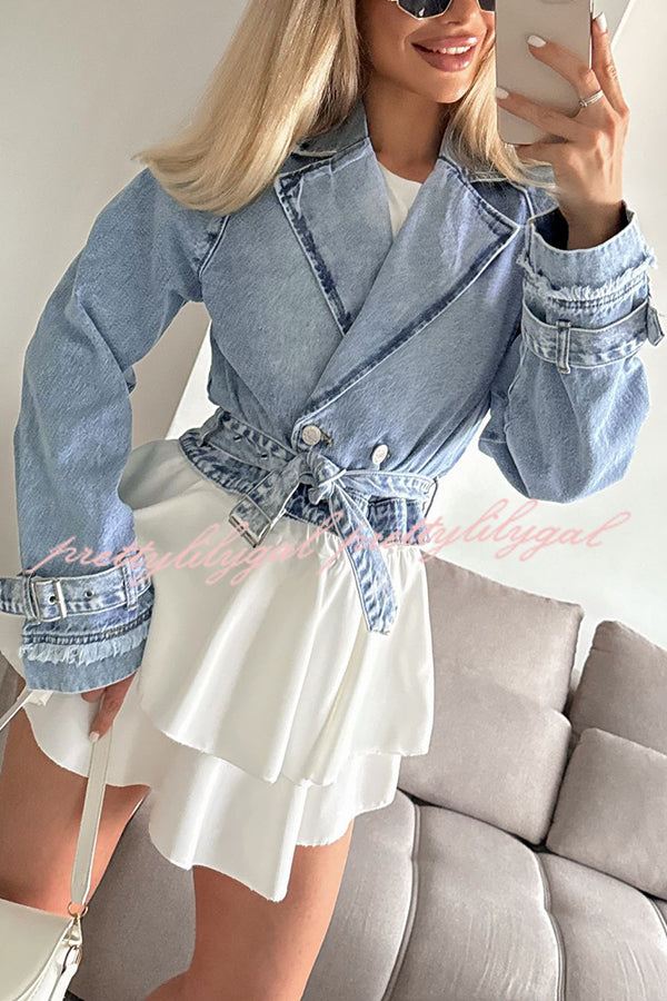 Fashion Lapel Long-sleeved Short Denim Jacket
