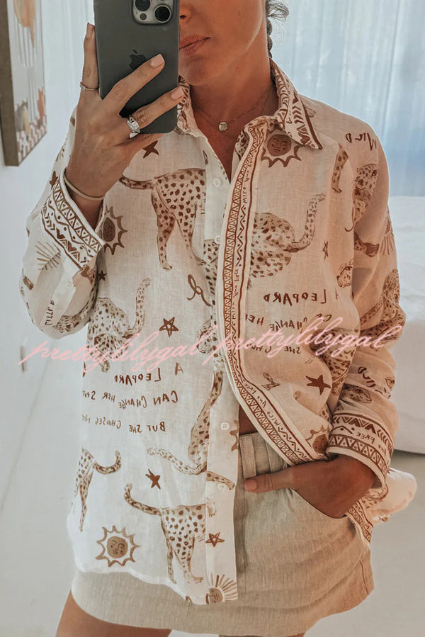 Jungle Leopard Print Loose Long Sleeve Casual Shirt