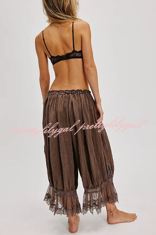 Pastoral Style Elastic Waist Lace Hem Bloomer Pants