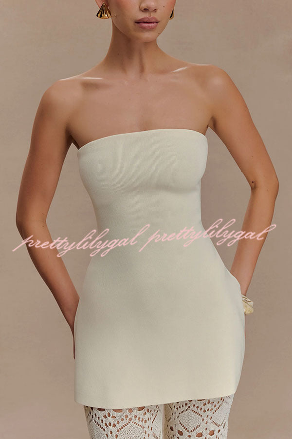 Anette Bandage Knit Strapless Stretch A-line Midi Top