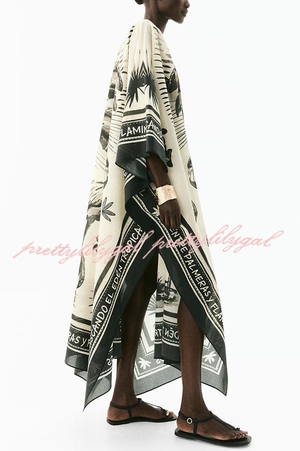 Flora Flamingo Print V-neck Loose Holiday Maxi Dress