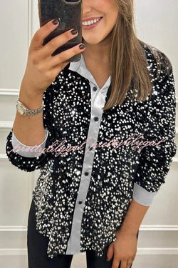 Fashion Velvet Sequined Loose Casual Long-sleeved Shirt