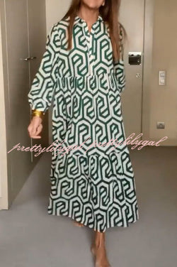 Marley Geometric Figure Print Loose Shirt Midi Dress