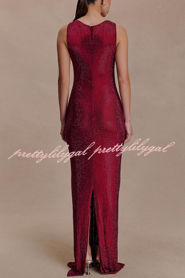 Holiday Nights Sequin Boat Neck Sleeveless Slit Maxi Dress