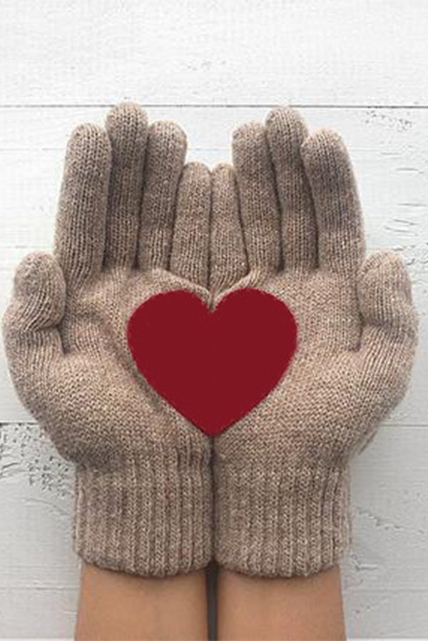 Heart Print Knitted Gloves