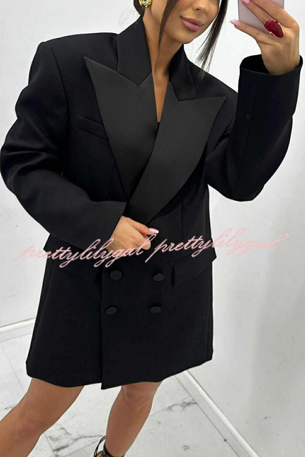 Chic Style Satin Lapel Button Up Long Sleeve Oversized Blazer