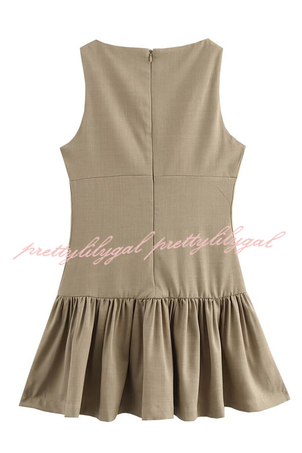 Solid Bow Round Neck Sleeveless Mini Dress