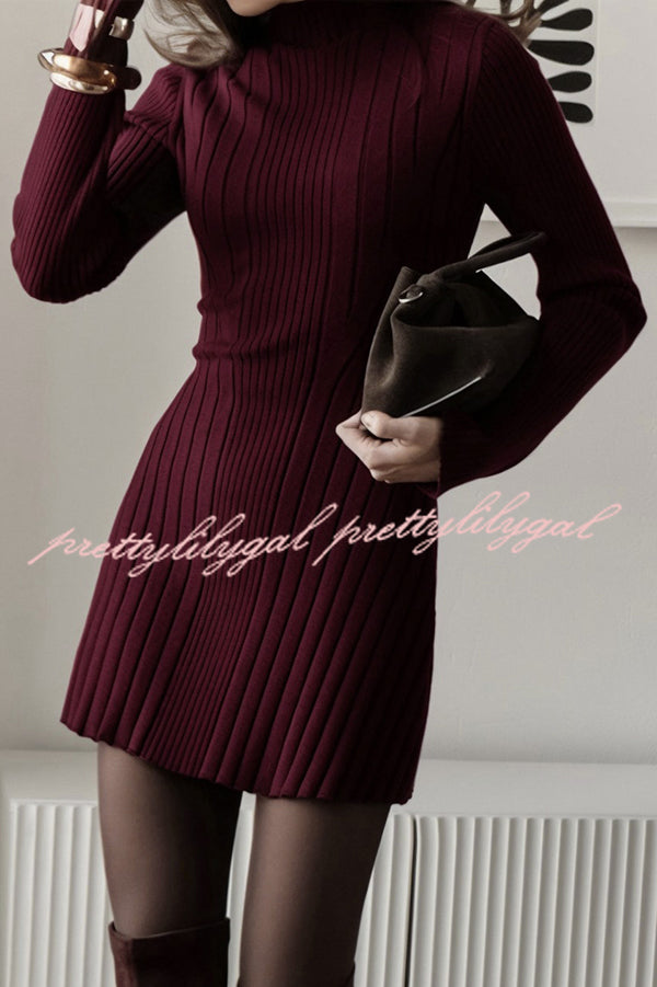 Solid Color Long-sleeved Slim-fit Elegant Knitted Mini Dress