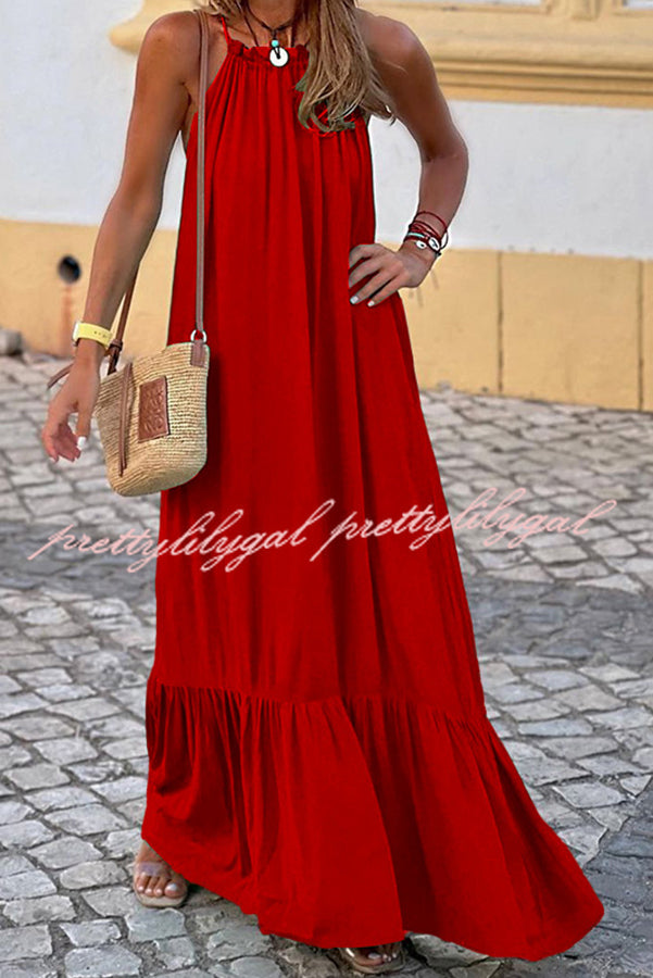 Summer Colors Elastic Neckline A-line Loose Maxi Dress