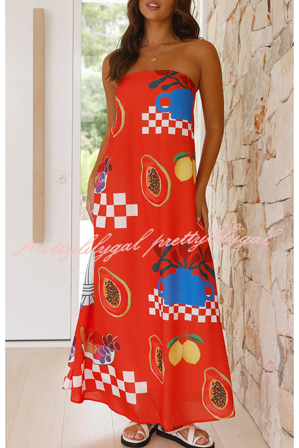 Sandy Silhouette Unique Print Strapless A-line Maxi Dress