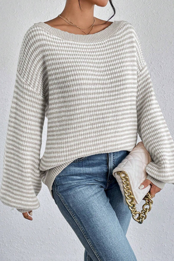 Fashion Striped Loose Long Sleeve Round Neck Knitted Sweater