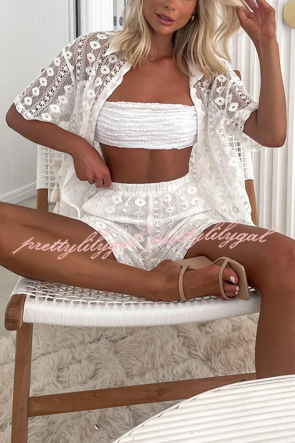 The Sun Is Just Right Floral Lace Short Sleeve Loose Shirt