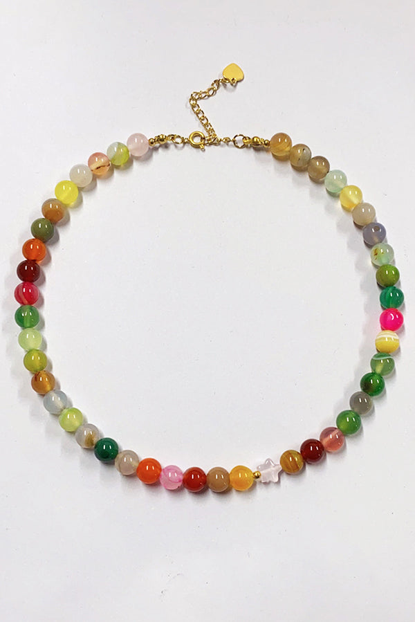 Simple Colorful Agate Bear Pendant Necklace