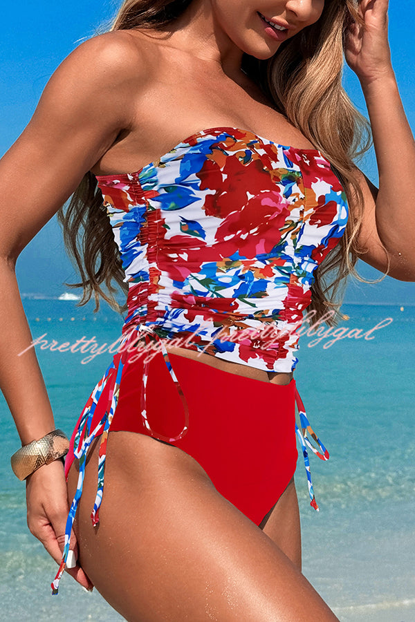 Unique Print High Waist Tie-Stretch Two-Piece Bikini Swimsuit