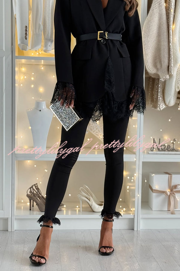 Spiced Muse Lace Trim High Rise Elastic Waist Stretch Pencil Pants