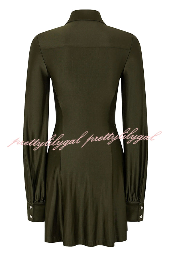 Marvis Button-embellished Long Sleeve Asymmetrical Drape Shirt Midi Dress