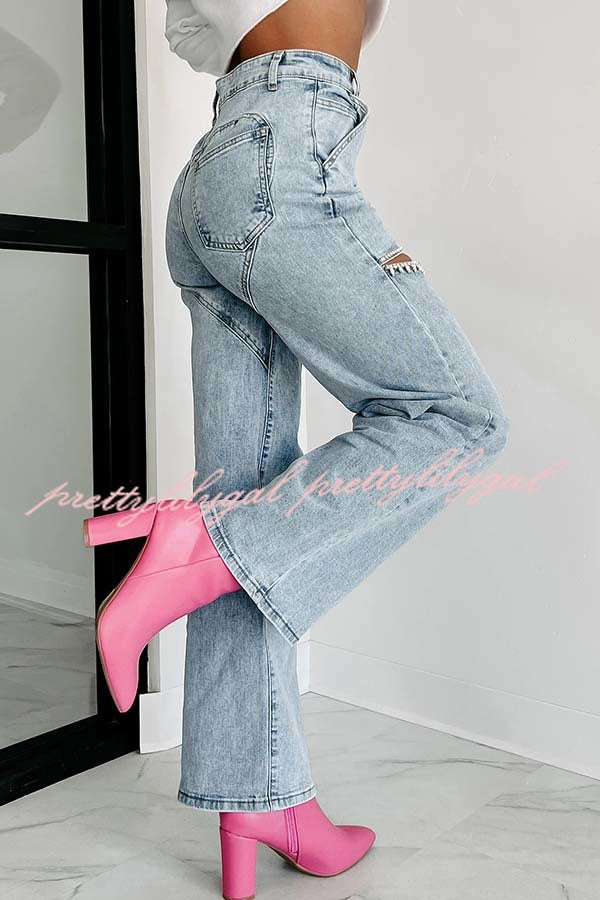 Blowing Your Mind Slit-Front Wide Leg Pocket Rhinestone Jeans