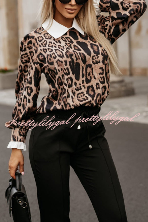 Leopard Print Lapel Long Sleeve Casual Shirt