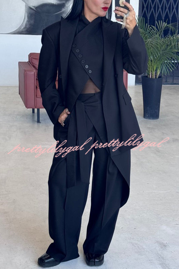 Urban Charm Shoulder Pads Asymmetrical Back Button Lapel Oversized Blazer