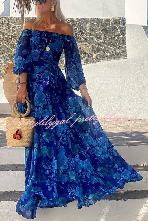 With Love Floral Off Shoulder Back Smocked Vacation Maxi Dress