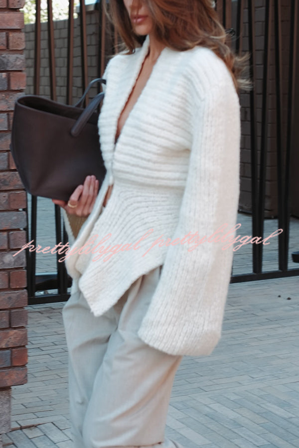 Retro V-neck Long-sleeved Sexy Hollow Loose Knitted Cardigan