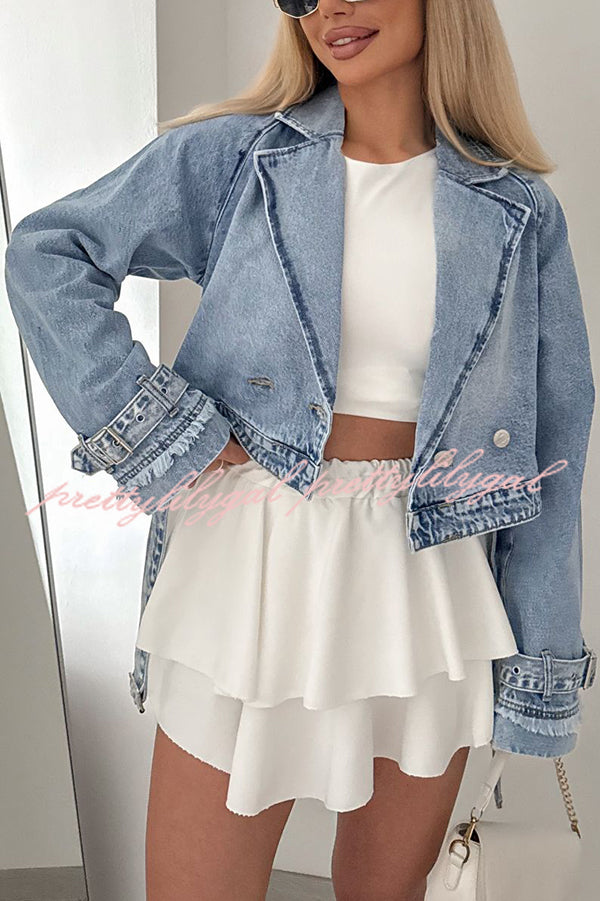 Fashion Lapel Long-sleeved Short Denim Jacket