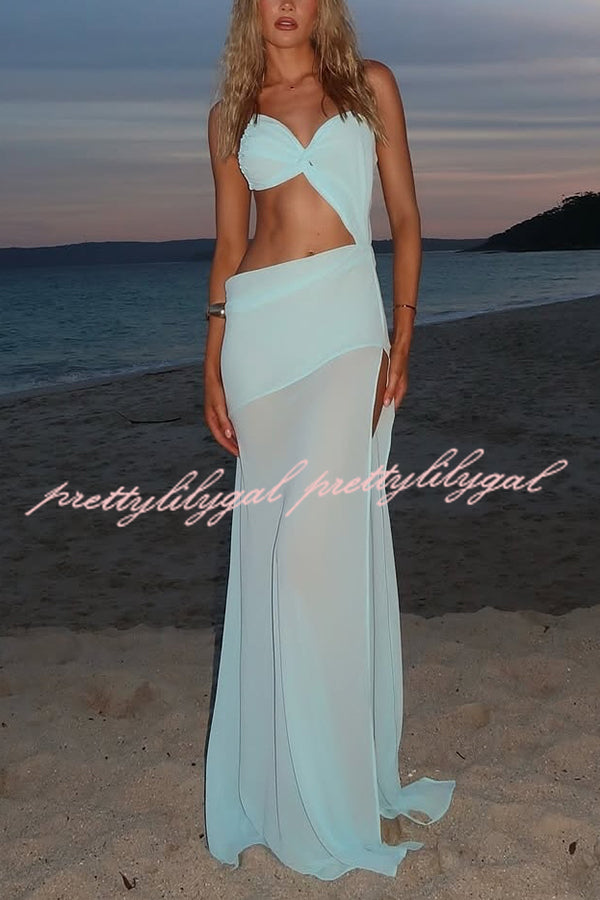 Sexy Halter Waist-baring Backless Lace-up High-slit Maxi Dress