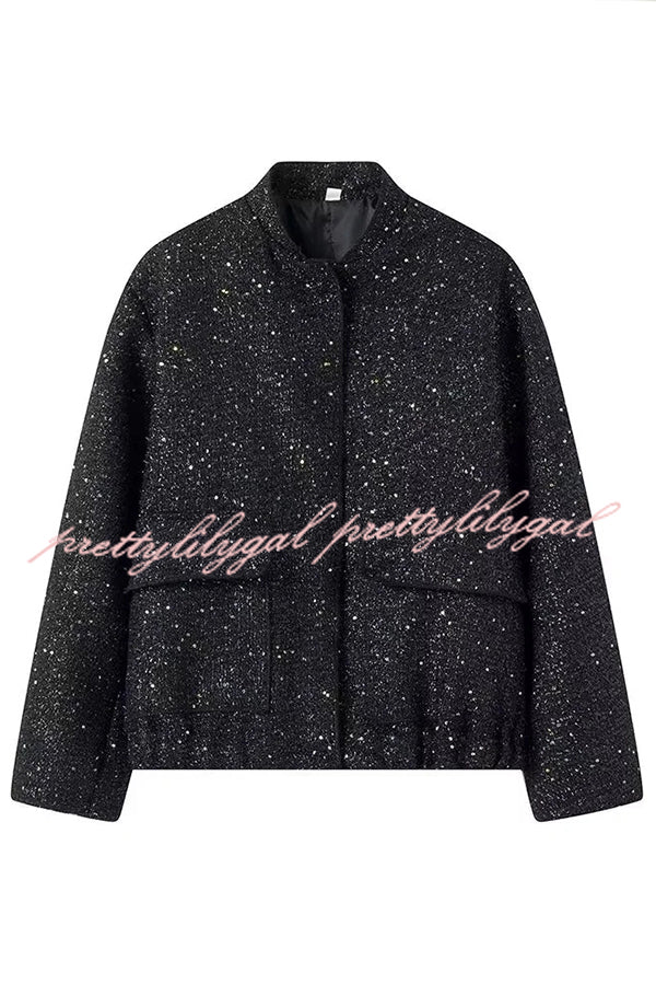 Fashion Sequin Long Sleeve Casual Pocket Loose Jacket