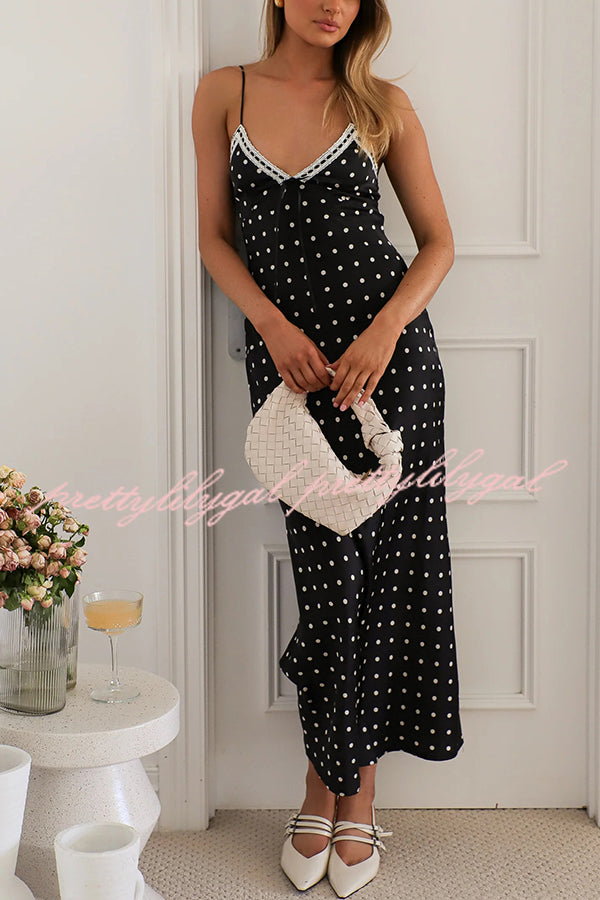 Polka Dot Print Sleeveless Patchwork Lace-up Midi Dress