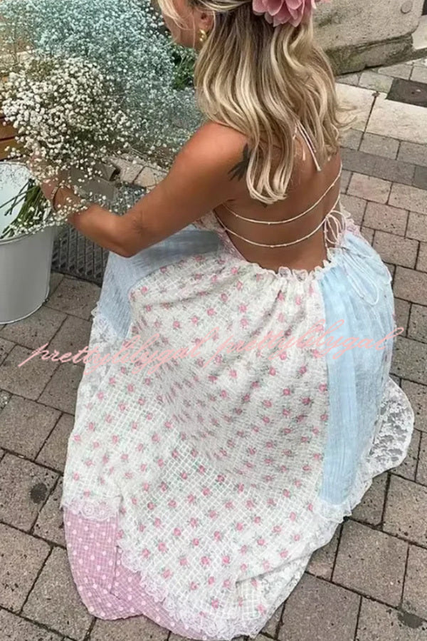 Floral Lace Sexy Halterneck Backless Patchwork Maxi Dress