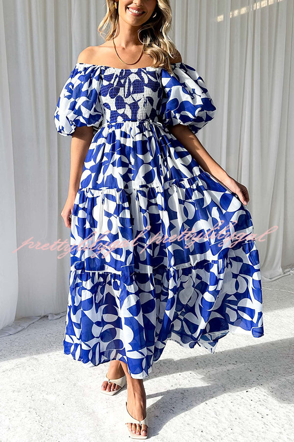 Unique Floral Print Patchwork Lace Up Pleated Maxi Dress