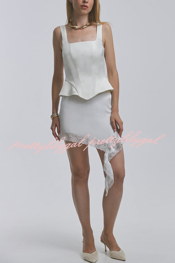 Fashionable Lace Asymmetrical Elegant Mini Skirt