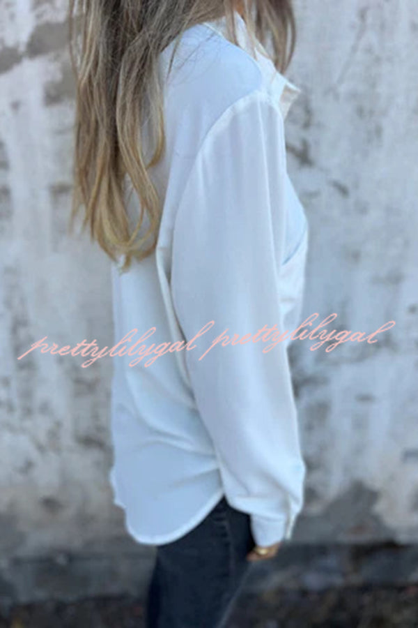 Solid Color Lapel Button Pocket Casual Long Sleeve Shirt