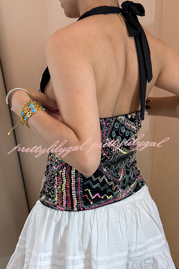 Fashion Sequined Casual V-neck Backless Slim Vest