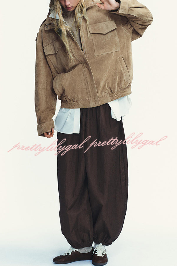Fashionable Suede Loose Pocket Leather Jacket