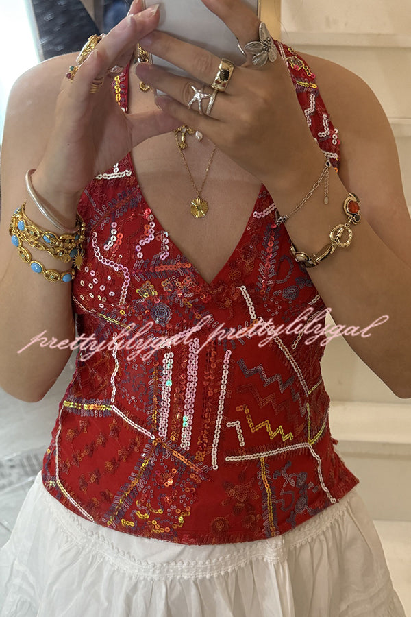 Fashion Sequined Casual V-neck Backless Slim Vest